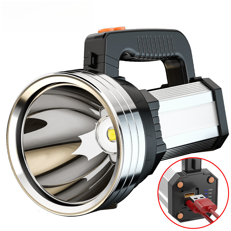 P50 strong USB charging emergency power outage searchlight battery level display patrol mine light long-range waterproof flashlight