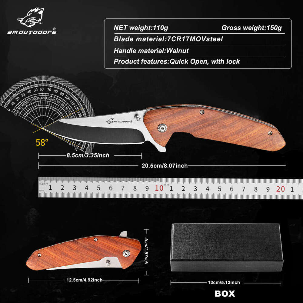 Hot selling 7-chrome outdoor high hardness stainless steel camping self-protection, portable tactical folding knife, red sandalwood