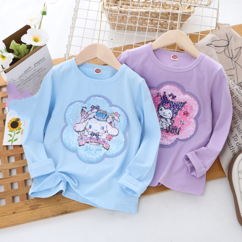 DISNEY Frozen Princess Elsa kids designer clothes baby designer clothes children autumn clothes with color-changing sequins long-sleeved T-shirt of co