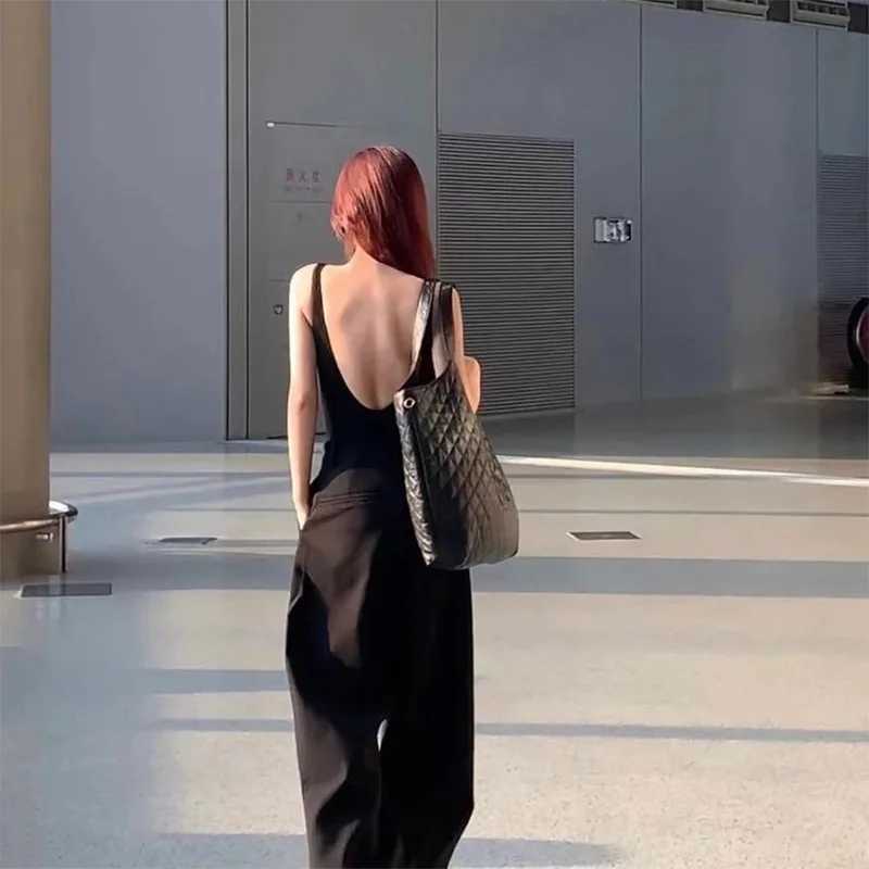 2025 New Women Vest Camisole Fashion Korean Sexy Backless V-shaped Versatile Solid Color Senior Tank Top Sling With Built In BraXJ250508