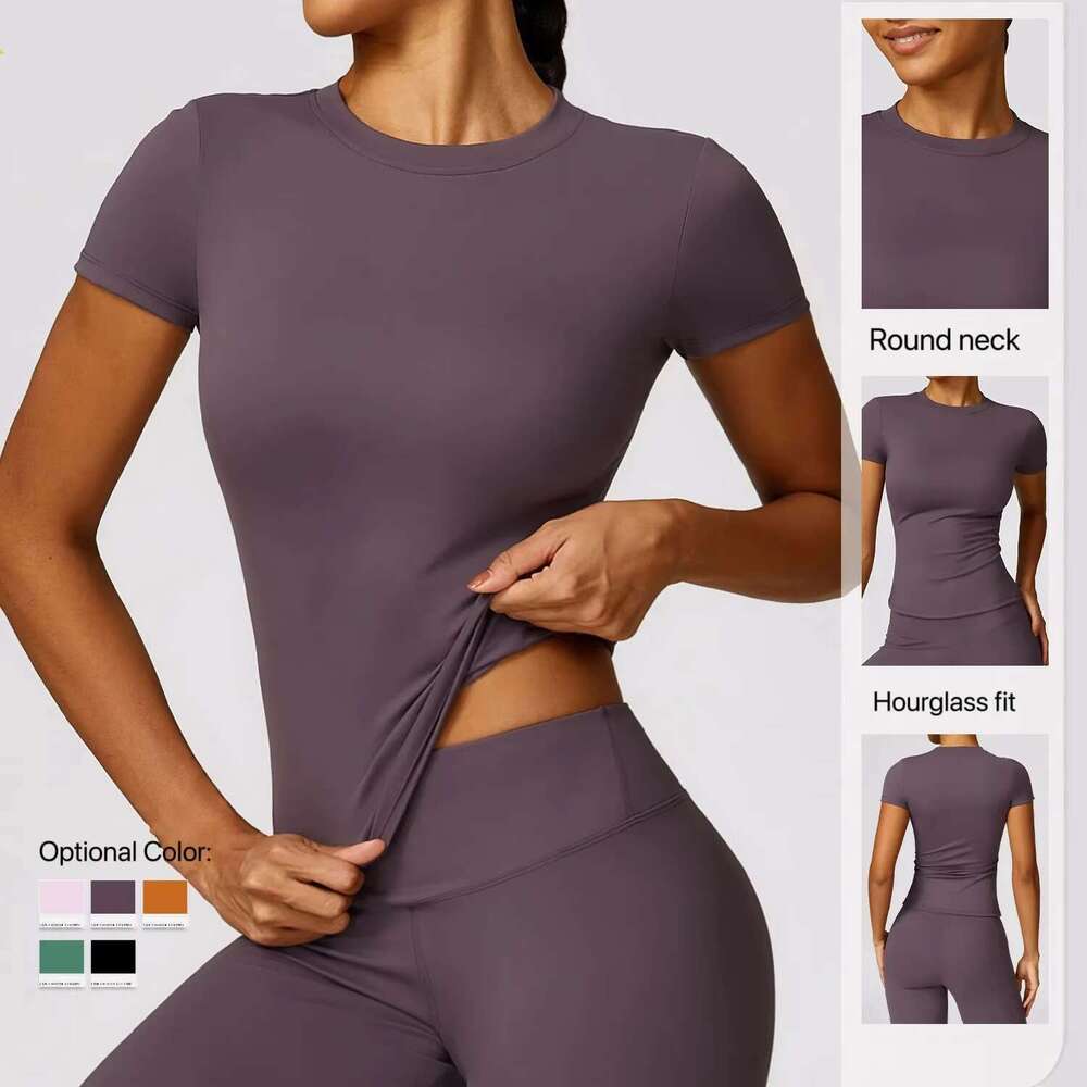DHessentials Short Sleeved Top, Leggings Set, Gym Stretch Yoga Suit, Outdoor T-shirt, Women's Fitness Running Active Suit