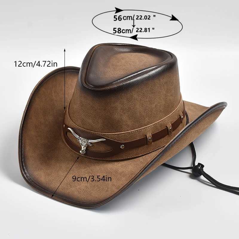 New 100% Leather Western Cowboy Hat Men Wide Brim Gentleman Church Jazz Cap Cowgirl Hats Mens HatXJ250509