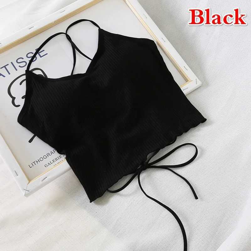 2023 Summer New Slim Fit Open Back Sexy Chest Cushion Strap Women Crop Tops Sexy Solid Color Camisole Women ClothingXJ250508