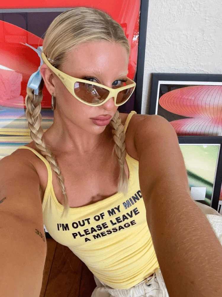 Sexy Corset Punk Grunge Yellow Camisole Top Aesthetic Streetwear Womens Print Crop Top Y2k Clothes Emo Girl Sleeveless Tank TopXJ250508