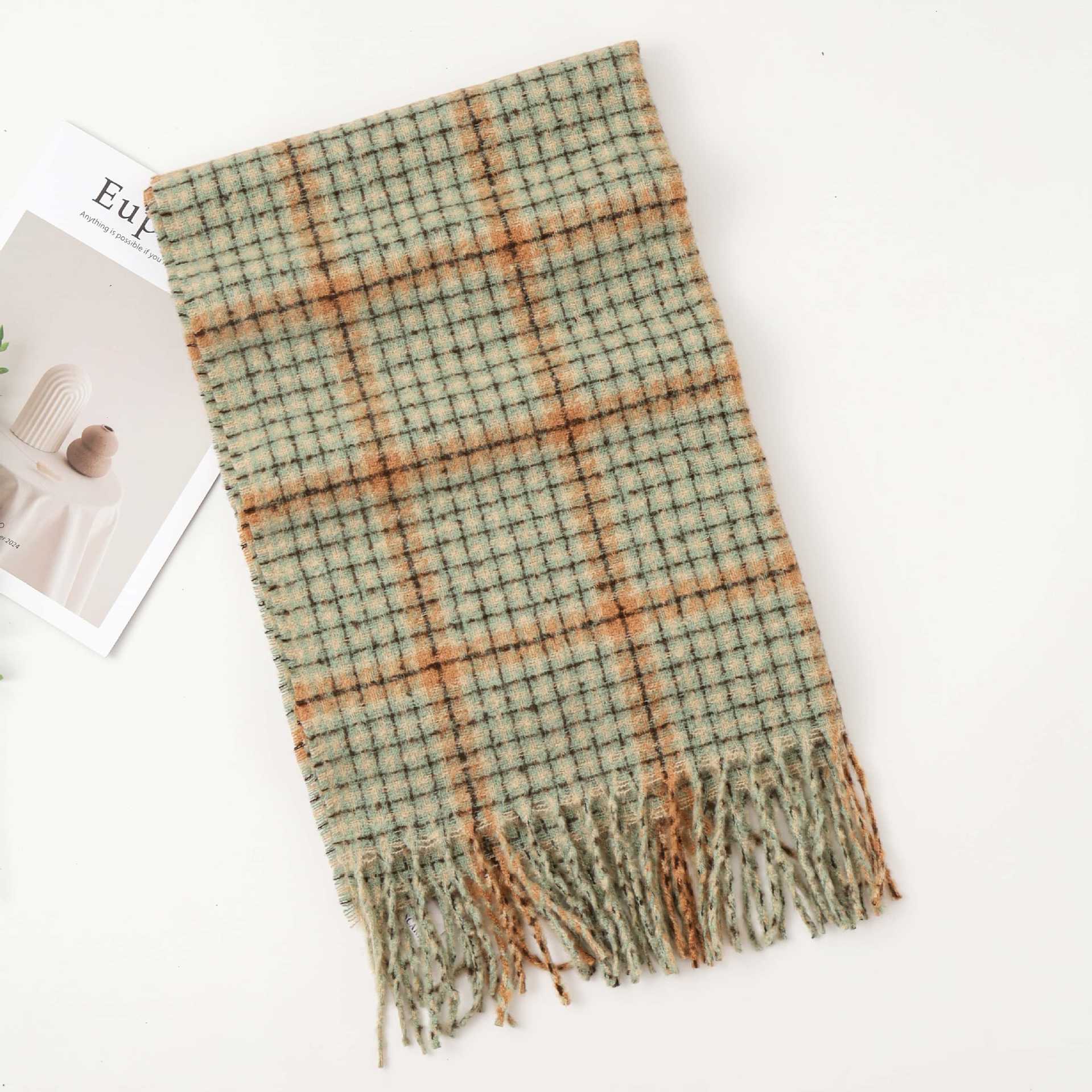 K664 2025 plaid scarf for women autumn and winter fashion new versatile long tassel shawl retro warm neck scarf