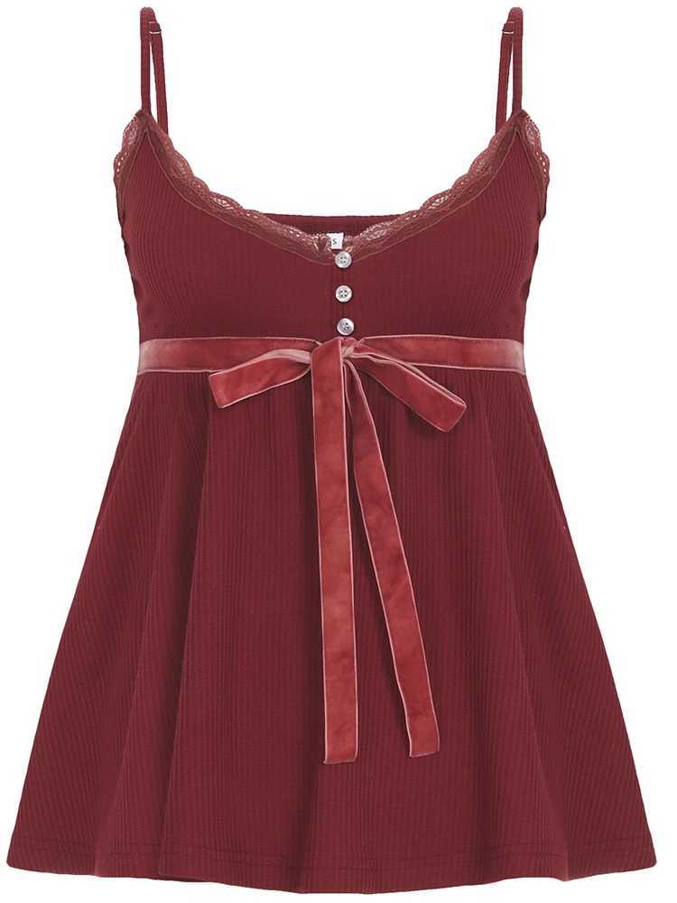 Cuteandpsycho Sweet Bow Lace Camisoles Vintage Harajuku Chic Backless Red Tops Y2K Aesthetic Sleeveless Buttons Womens OutfitsXJ250508