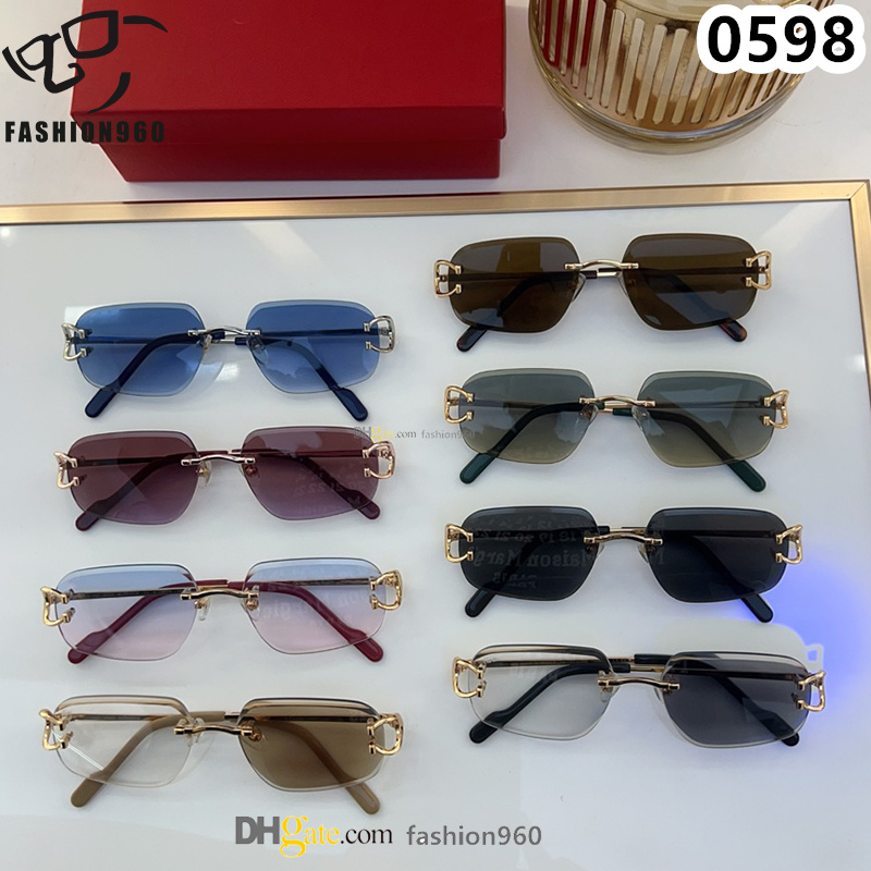Retro mens designer sunglasses for women diamond cut turn color lenses vintage buffs design gold silver metal leopard head frame sun glasses Lunette de Soleil 0598