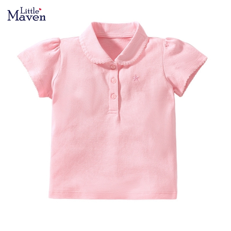 Little maven Girls Polo Shirts Shorts Sleeve Shirts Solid Pink Colors Childrens t-shirts for Girls Clothes 250508