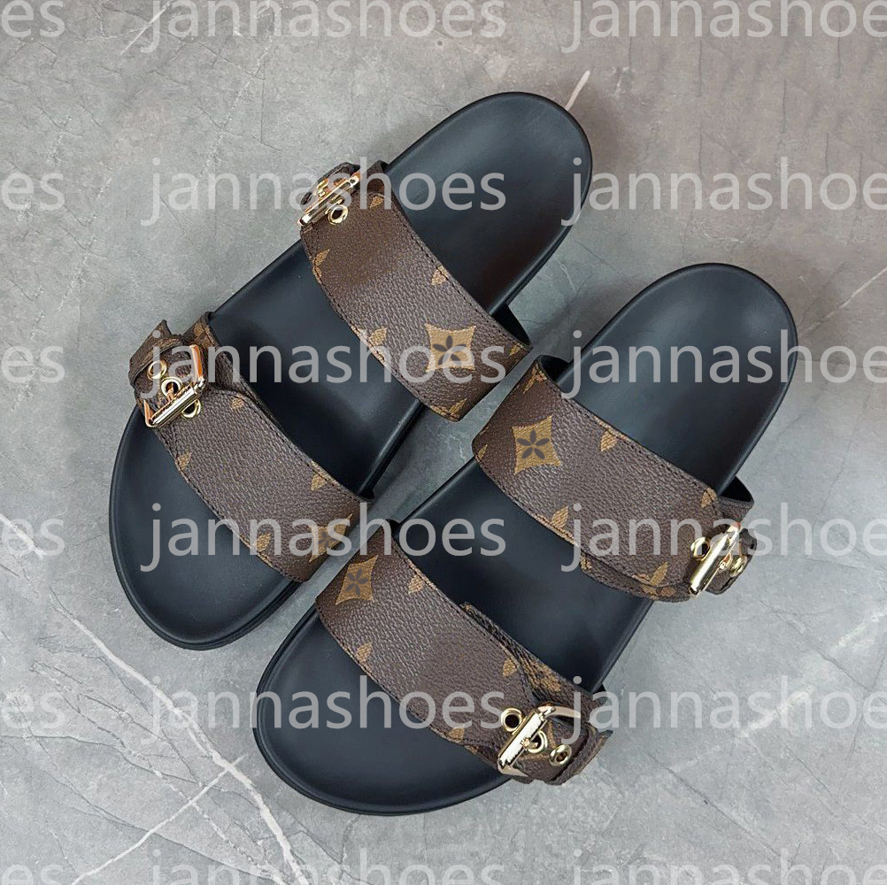 Designer Slipper Leather sandal letter printed sandals summer beach womans Flat sandles Heels Slide luxury Sliders sandales