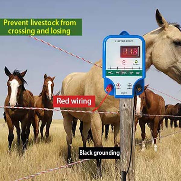 Electronic Fence Charger,Electric Fence Safe High Voltage Pulse Controller with LED Display for Wildlife Livestock,Poultry, Gardens, Or chards Protect