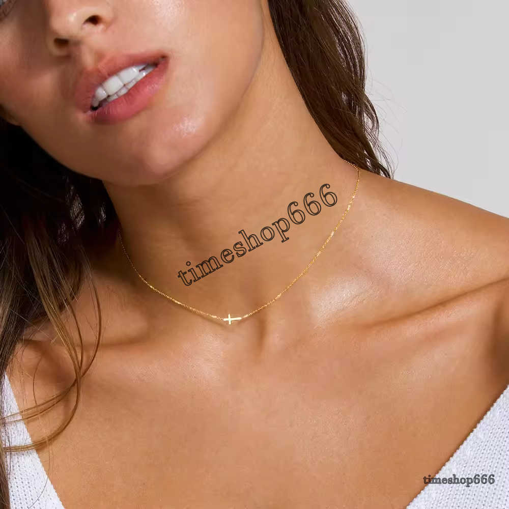 Pendant Necklaces Minimalist 18K Gold Plated Tiny Chain Cross Necklace Jewelry Dainty Women Stainless Steel Sideways Cross Pendant Necklace