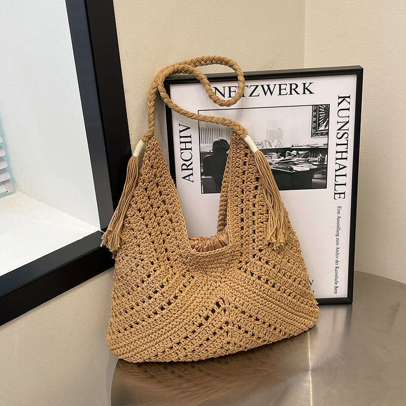 Beach Bag New Woven Drawstring Shoulder With Large Capacity Hollow Out Personalized Temperament Handbag For Vacation Fashion Beach Bag KQ