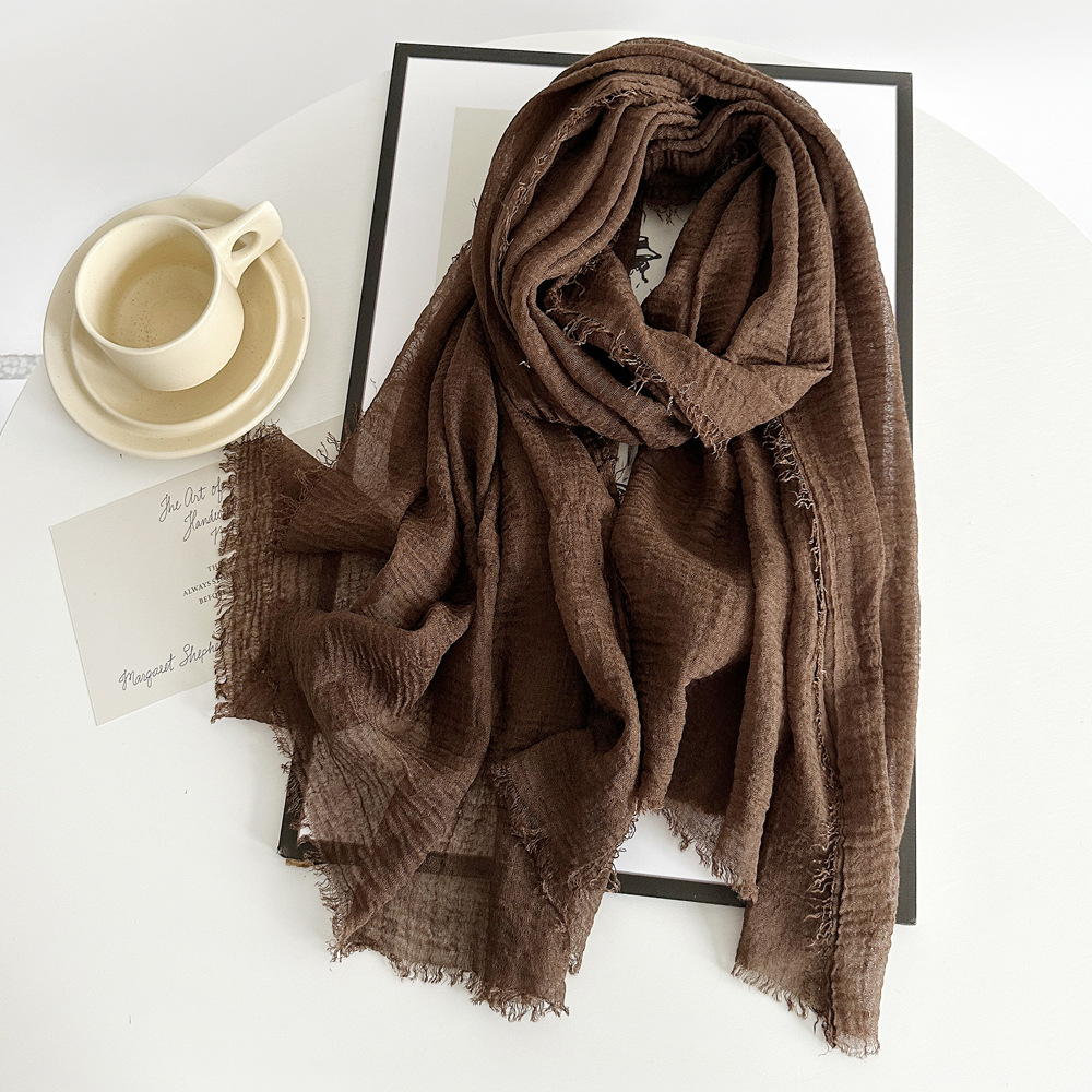K988 Pure color cotton and linen scarf 2024 autumn and winter new women's silk scarf retro monochrome medium long scarf decorative long shawl who