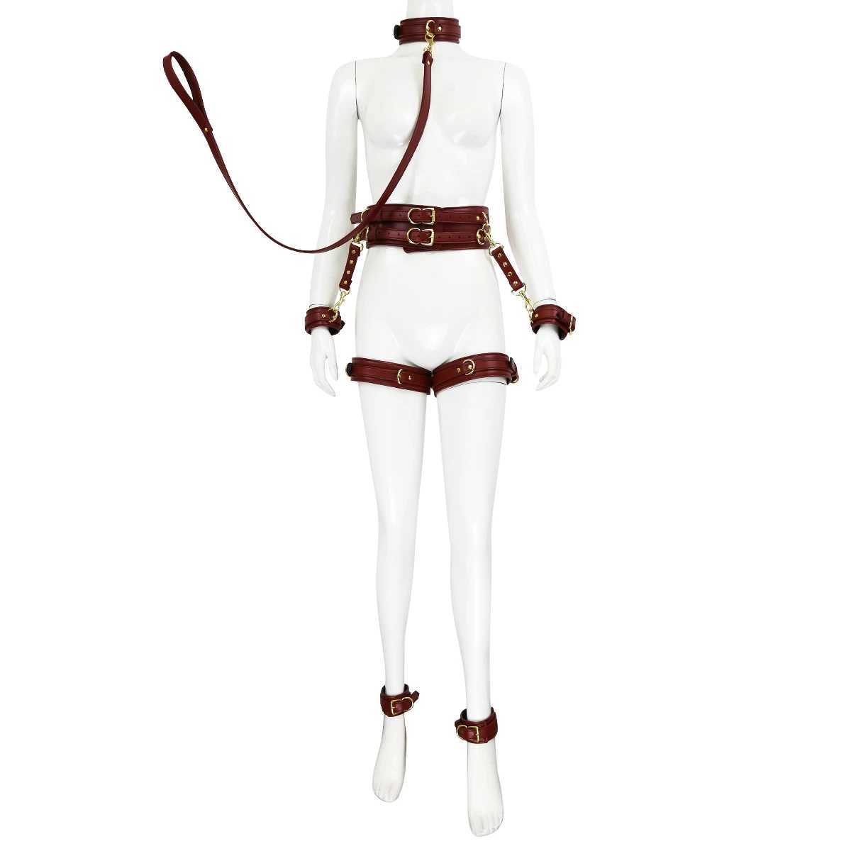 Thierry Bondage Set PU Leather Handcuffs Wrist Ankle Thigh Cuffs Waist Belt Collar BDSM Sex Toys for Couples Adult Games W250509