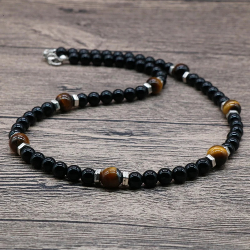 Classic Chakra Necklace Men Natural Lava Stone Collar Tribal Spiritual Colliers Punk Short Choker Mens Boyfriend Gift 250509