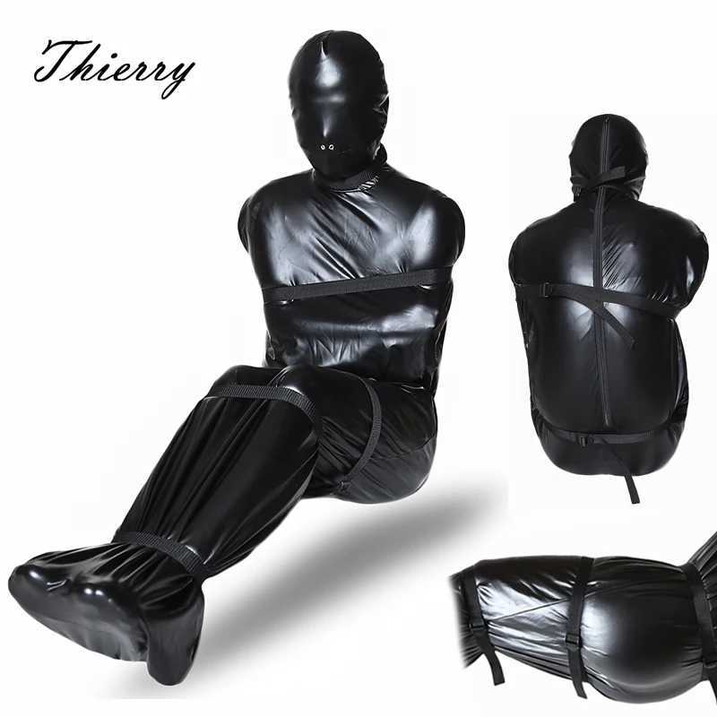 Thierry Full Body Bondage Unisex Mummy Bag Patent Leather Sex Sleeping Bag SM Products Bodysuit Halloween Cosplay W250509
