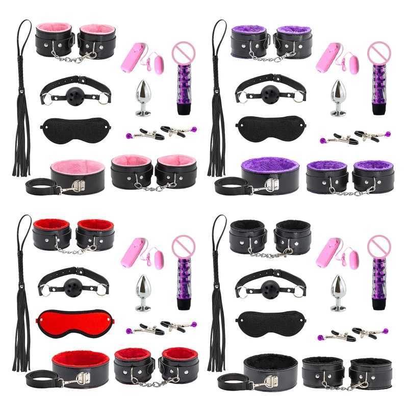 BDSM Restraints Sex 10Pcs Bondage Restraints Kits Fetish Bed Restraints Set for Beginners Adult Games Cuffs Gag W250509