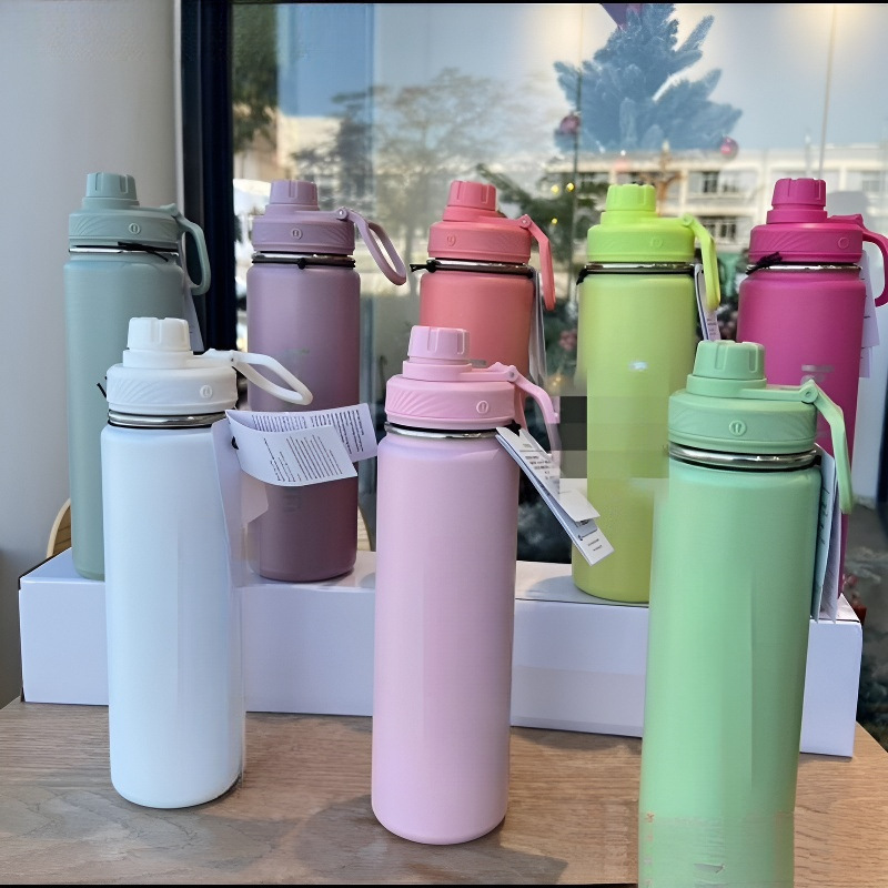 Stainless Steel Yoga Sports Fitness Water Bottles Simple Pure Color Insulated Tumbler Mug Cups with Lid Thermal Insulation Gift Cup water bottle