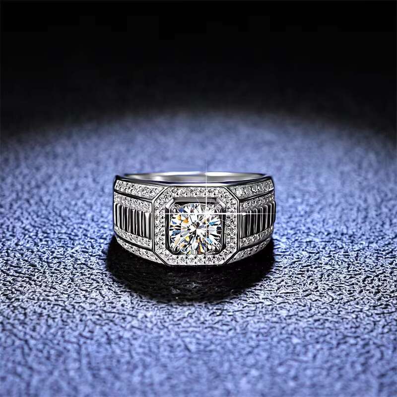 1ct Lab Created Moissanite Ring 925 Sterling Silver Band Men Wedding Ring D VVS Diamond CZ Stone Ring for Male