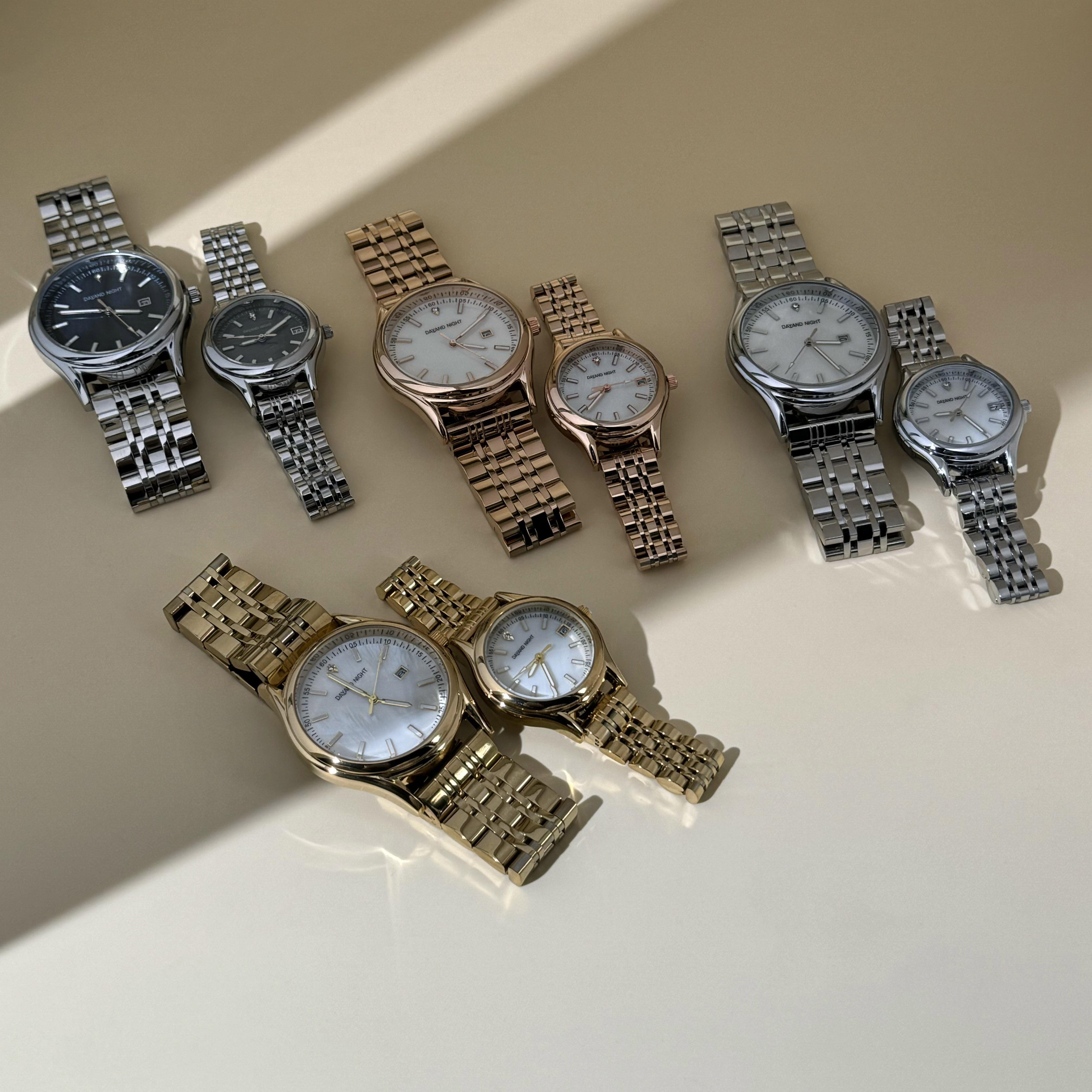 dayand night fashion couples watch set highquality stainless steel quartz watches for men women with gold silver rose gold bands