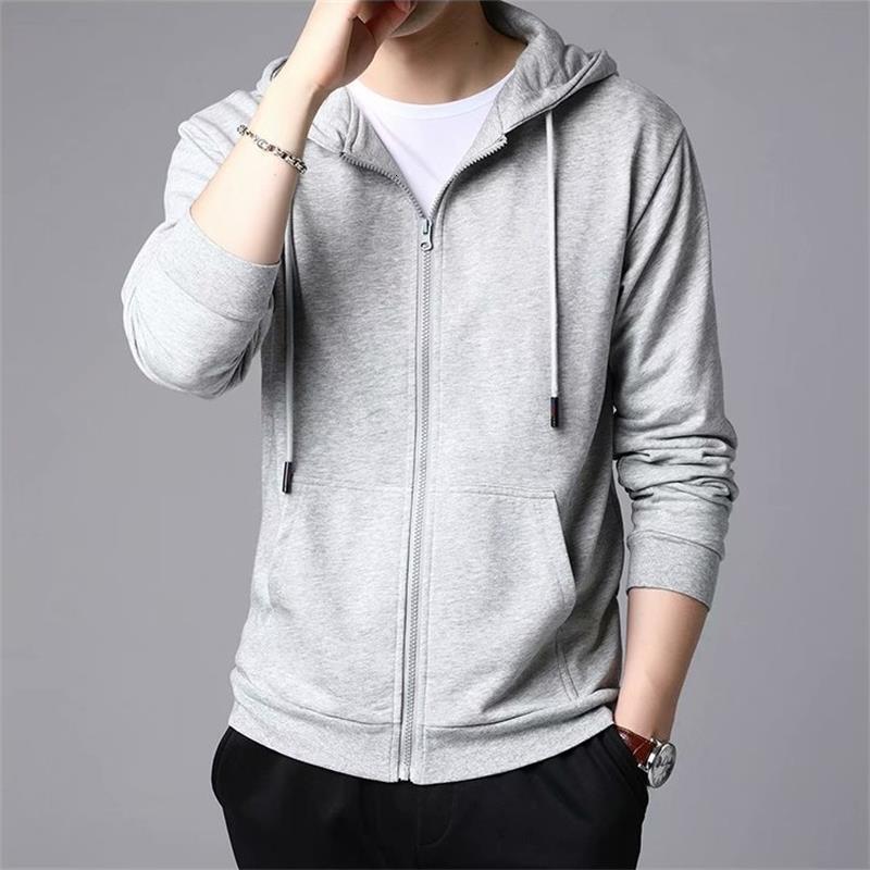 Solid color cardigan hoodie for hooded spring autumn fashion trend loose and versatile men's youth zippered jacket
