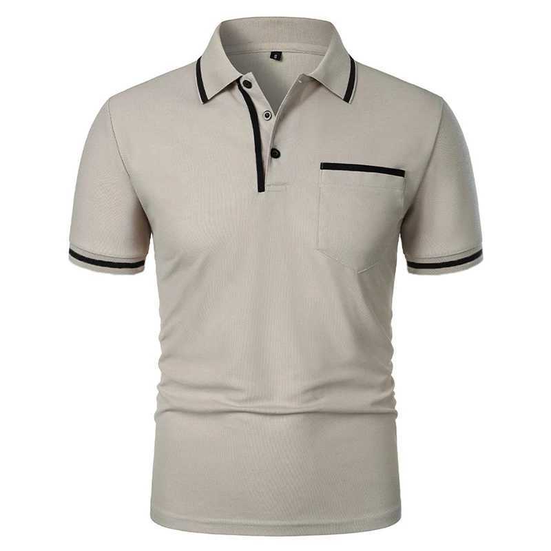New Mens Short Sleeve Polo Shirts Solid Color Casual T-shirt Summer Trendy Breathable Loose Basic Splice Top Pockets Mens Shirts Z250509