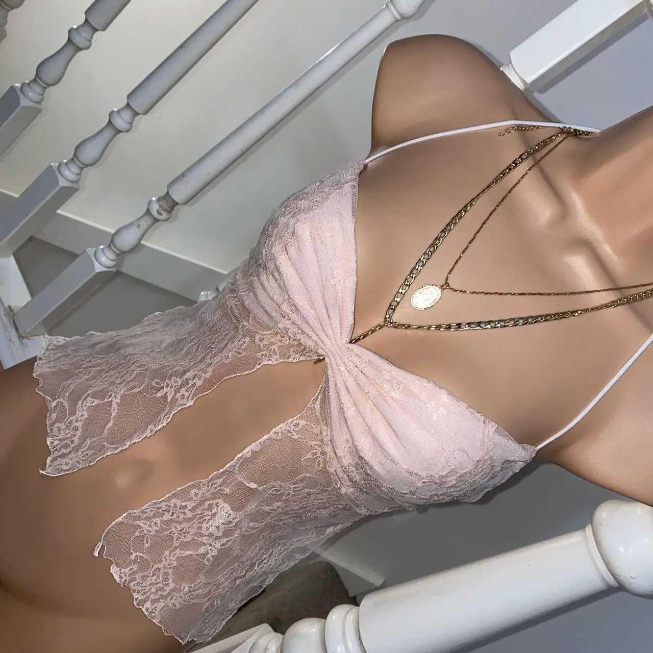 Dghiirre Fairy Grunge Halter Camisole Top Bandaged Italian Strap Lace Decorative Split Crop Top Retro Korean Tee Kawaii Fairy TopXJ250508