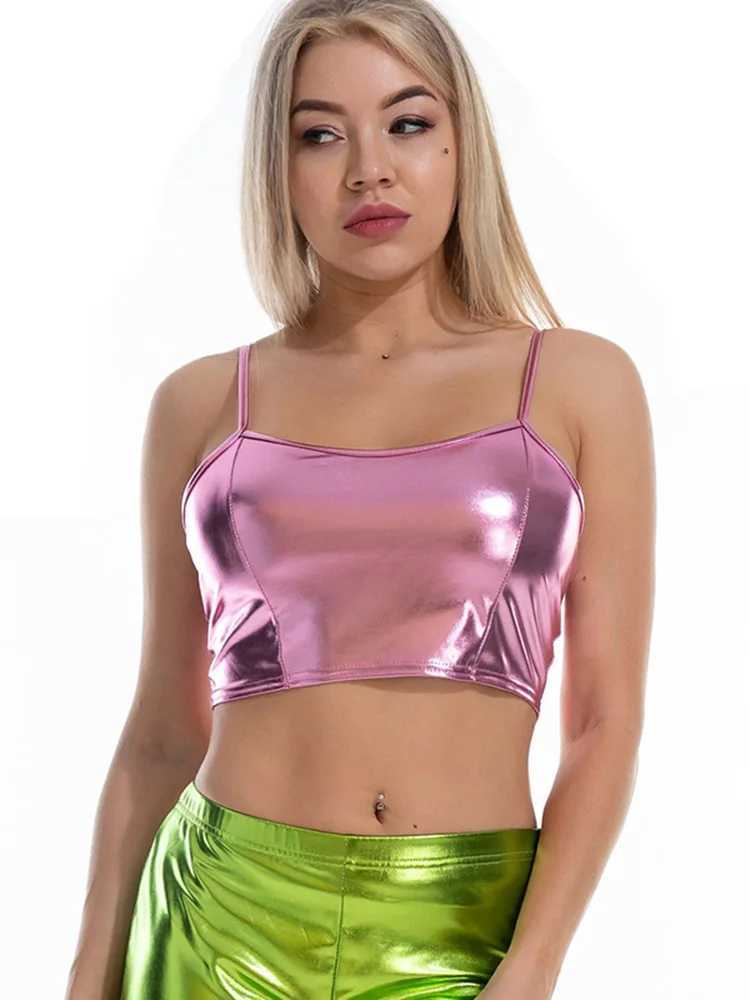 YSDNCHI Shiny Camis Women Sexy Tank Club Tops Sleeveless 2022 Hot New Camisole Crop Solid Gold Polyester Silver Green PinkXJ250508