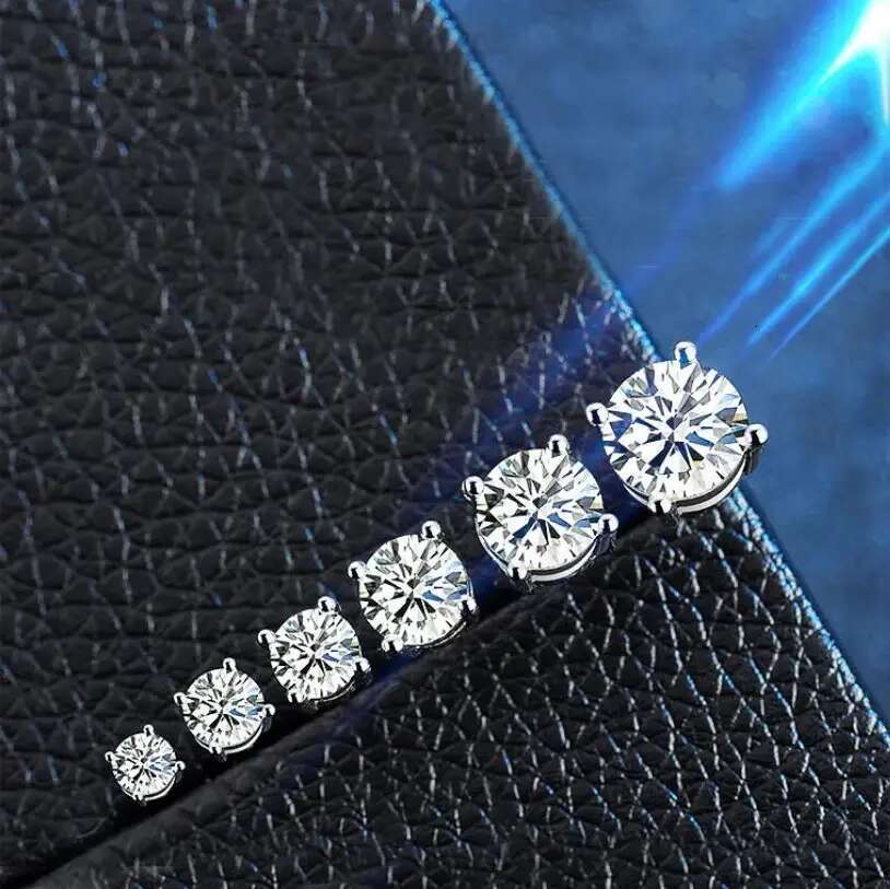Solitaire Moissanite Dia Classical 4 Claw Stud Simple Jewelry Real 100% Sterling Sier Round Cut Zircon Party Women Wedding Earrings Gift