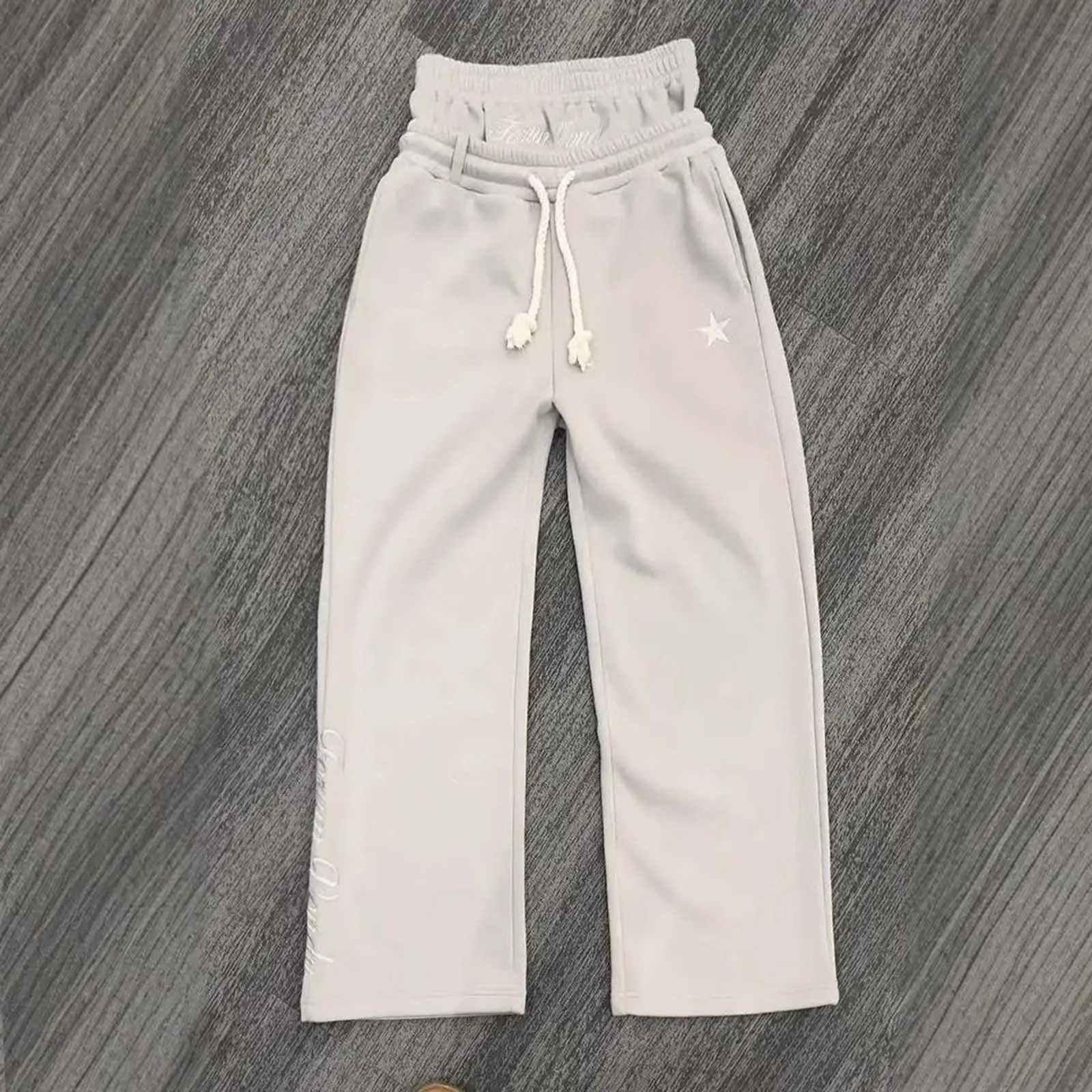 Double Waisted Men Baggy Sweatpants Streetwear Drawstring Wide Leg Pants Star Letter Loose TrousersT250509