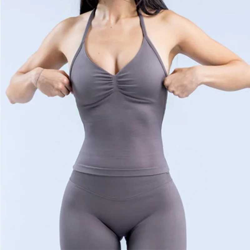 Gym Beautiful Open Bra Running Workout Halter Impact Longline Strappy Top Sports Yoga Vest Womens Fit Tank TopXJ250509