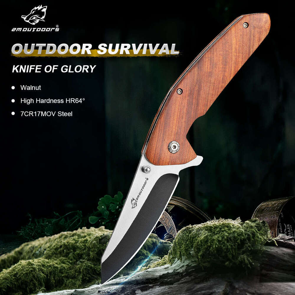 Hot selling 7-chrome outdoor high hardness stainless steel camping self-protection, portable tactical folding knife, red sandalwood