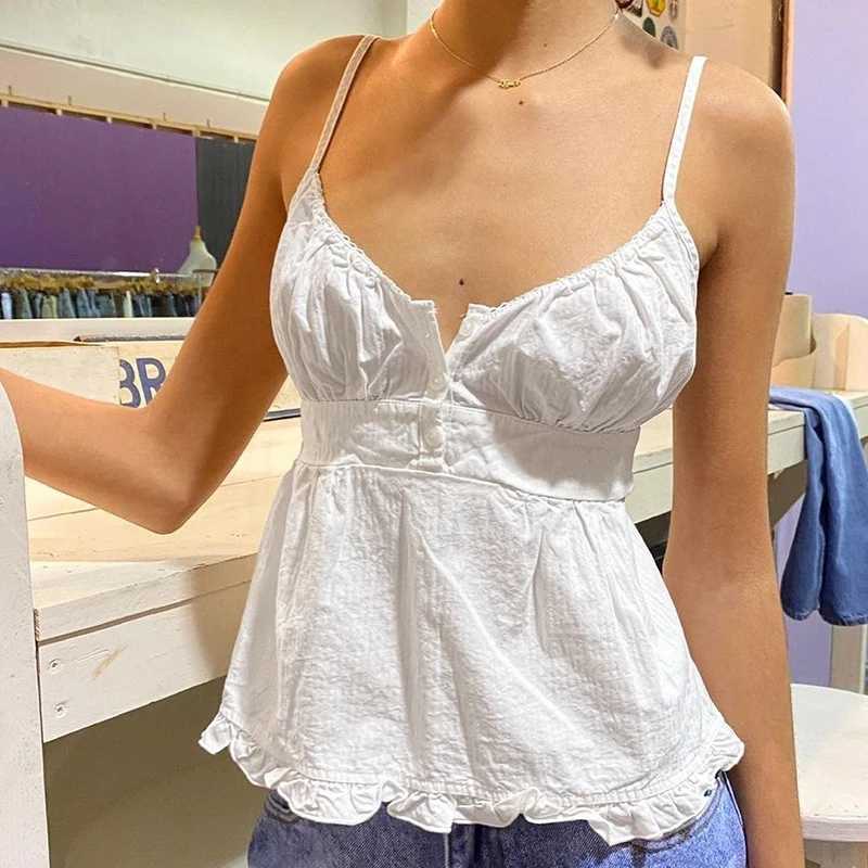 Y2K Fairycore Grunge Plaid Camisole 90s 00s Aesthetic Retro Ruffles Milkmaid Top Summer V Neck Sleeveless Kawaii Crop Top WomenXJ250508
