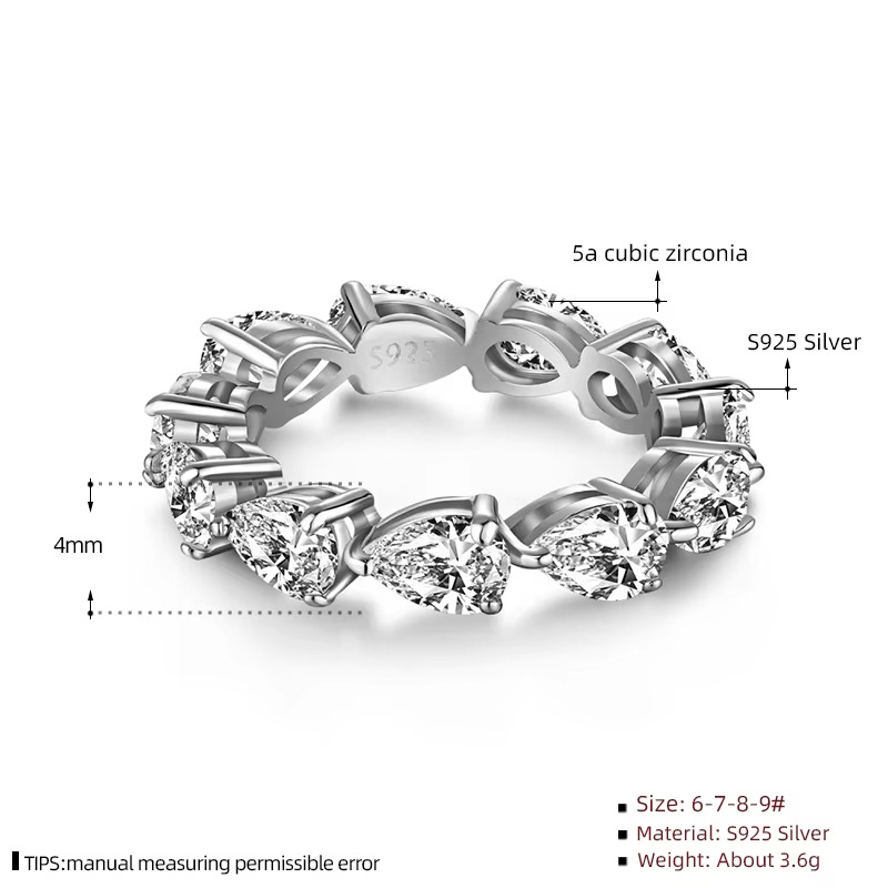 New 925 Sterling Silver Ring for Women, Candy-Shaped Design with Row of Diamonds, Fashionable, Non-Tarnish, Trendy Jewelry