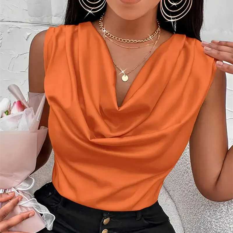 Basic Women Silk-Like Satin Tank Tops Vest Summer Sexy Camis Tank For Ladies Strappy Camisole Top Shirts Grunge Femme Cowl NeckXJ250508