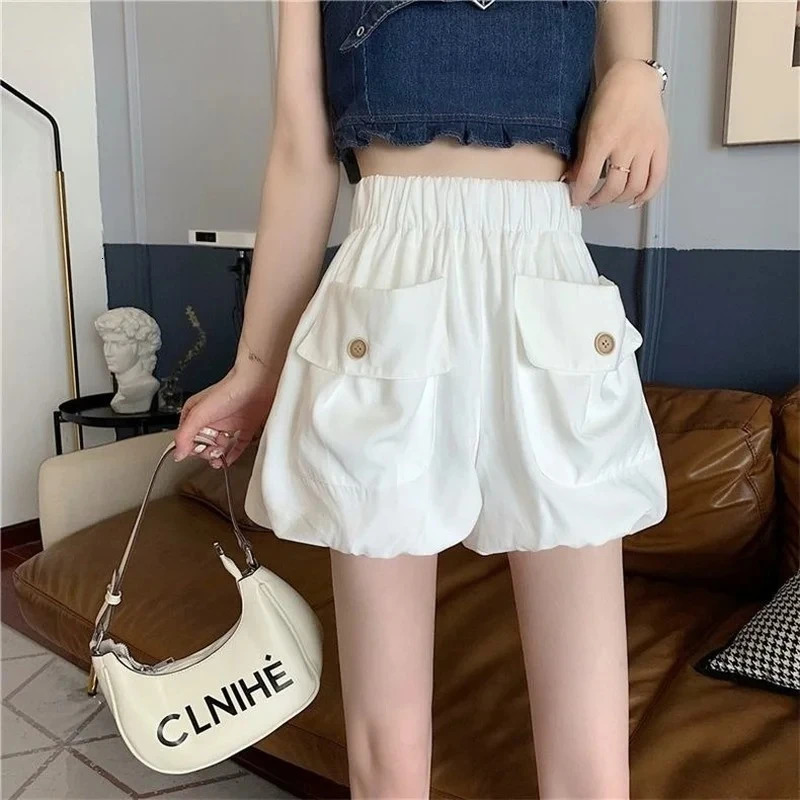 Pumpkin lantern shorts for women spring summer 2025 style elastic high waisted loose fit small casual fluffy pants 250506Z