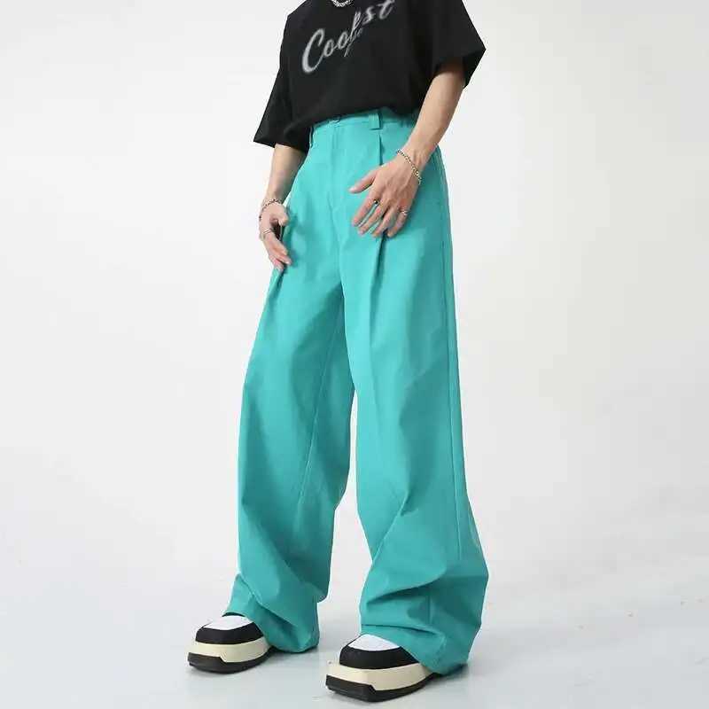 IEFB Spring Summer New Korean Mens Casual Pants Trendy Solid Color Loose Straight Wide Leg Trousers Pocket 2025 Tide 9A7922T250509