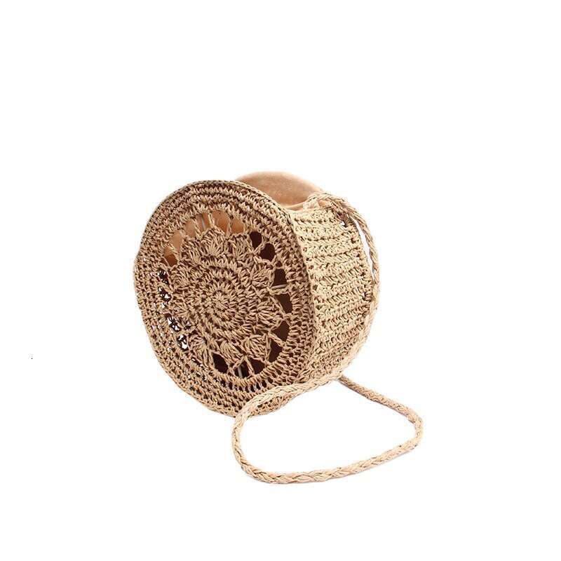 Beach Bag Fashionable New Women S Single Shoulder Crossbody Handmade Straw Woven Round Fairy Hollow Vacation Beach Bag KQ