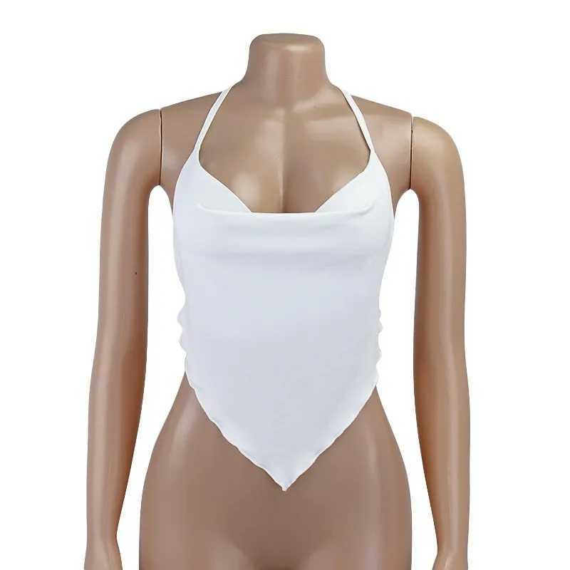 White Sleeveless Sexy Halter Rhombus Crop Tops For Women Rave Festival Backless Lacing Cropped Tops Summer Unpadded CamisoleXJ250508