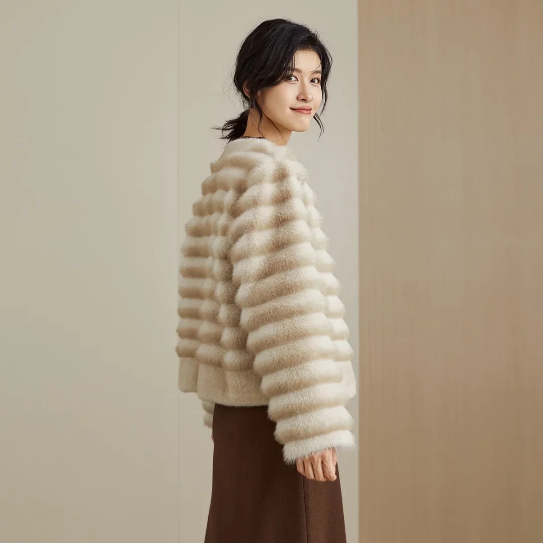 Elegant Womens Winter Cozy Velvety Artificial Mink Outerwear with High Fashion Appeal