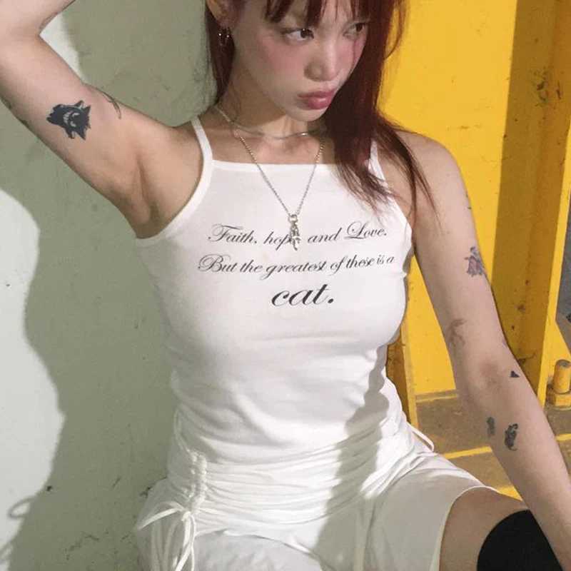 Sexy womens cut top tight corset vest top Y2k letter graphic printed clothing retro punk gothic Camisol pleated baby womens clothingXJ250508