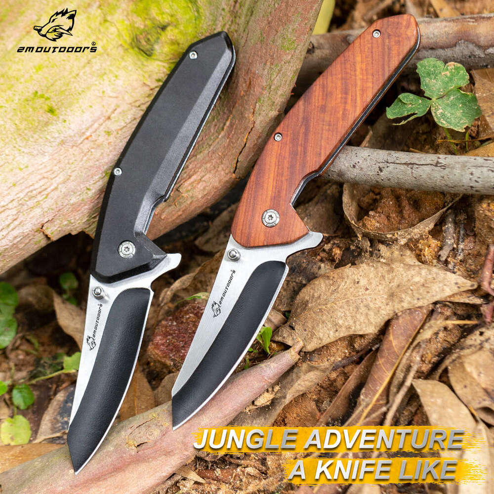 Hot selling 7-chrome outdoor high hardness stainless steel camping self-protection, portable tactical folding knife, red sandalwood