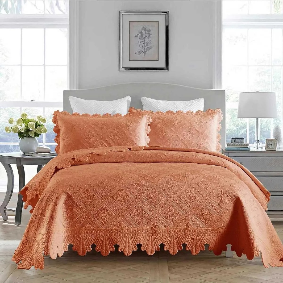 Ensemble de courtepointe à lit brodé solide 3 pc