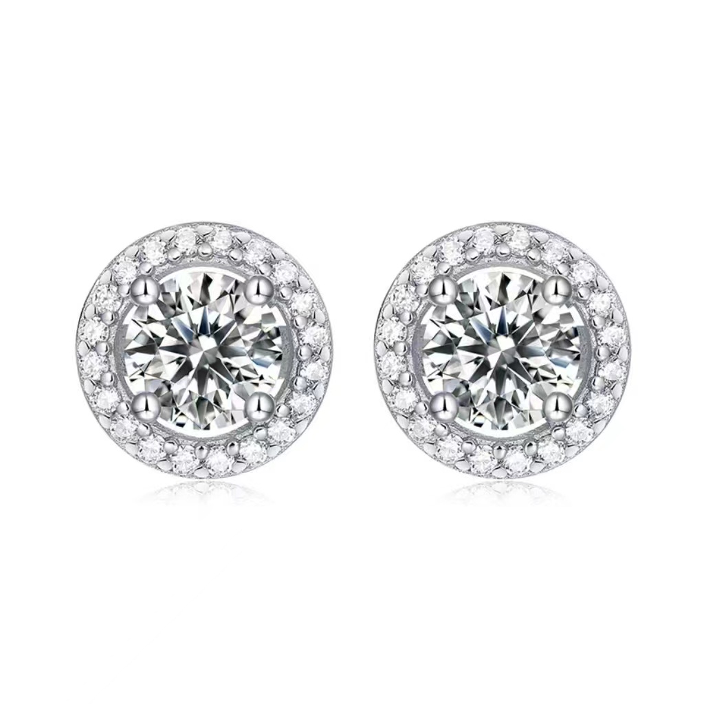 European and American women's fashionable high-end 925 silver full diamond round earrings, men's and women's live streaming hot selling