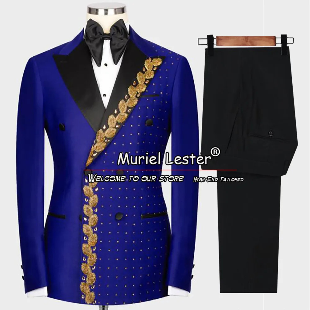Wedding Suits Double Breasted Blazer Pants 2 Pieces Groom Tuxedos Crystals Beads Mens Dress Customized Man Clothing 250506