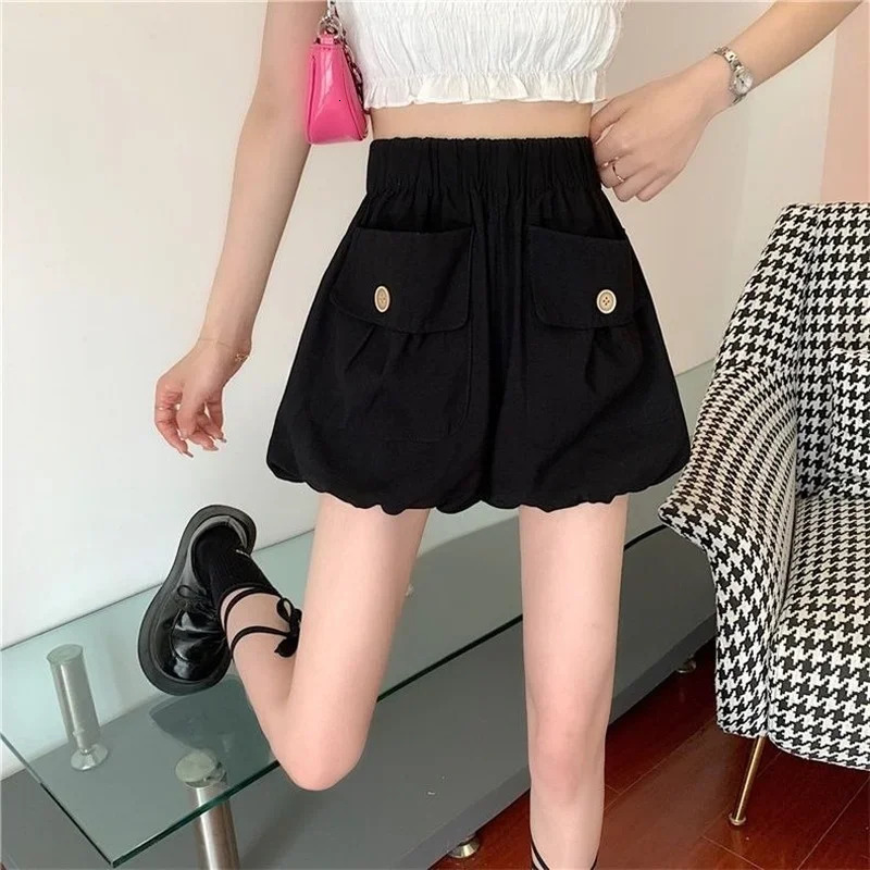 Pumpkin lantern shorts for women spring summer 2025 style elastic high waisted loose fit small casual fluffy pants 250506Z