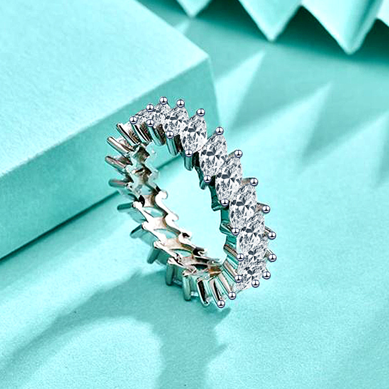 Marquise Zirconia Shaped Diamond Ring, 925 Sterling Silver Ring, Women's Closed Band Ring, European and American Style Fashion Wholesale