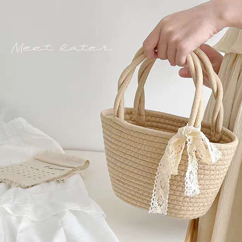 Beach Bag New Cotton Thread Woven Countryside Style Hand Held Tote Women S Fashionable Versatile Vacation Beach Bag Storage Bag KQ