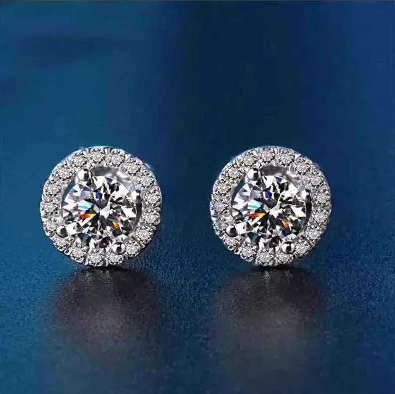 Ins Top Sell Stud Earrings Moissanite Dia Simple Fashion Jewelry Round Cut Gemstones Party High Quality Eternity Classical Women Circle Earring Gift