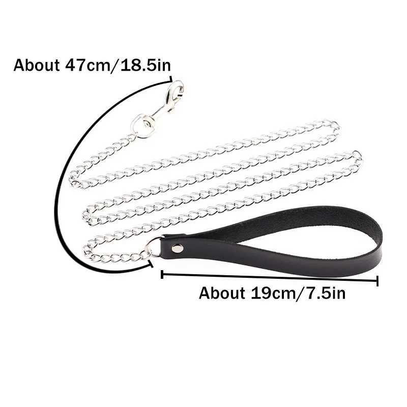 Adjustable BDSM Leather Collar with Chain for Couples Fetish Play Role-Playing Sex Toy Sexy Bondage SM Toy W250509